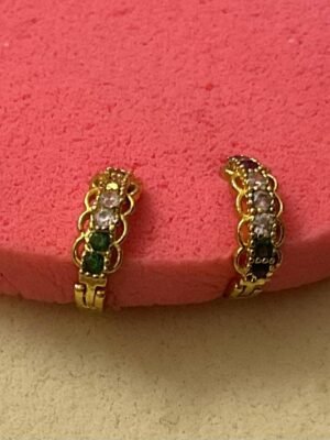 Golden Hoop Earrings with Multicolor Stone (baliya)