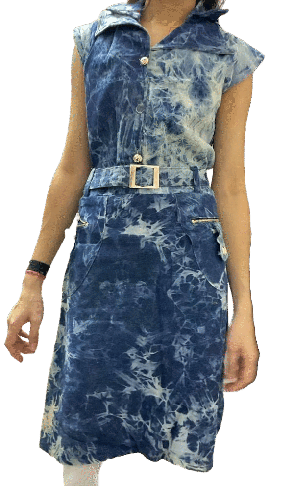 Tie-Dye Denim Shirt Dress with Belt – Edgy & Structured Style