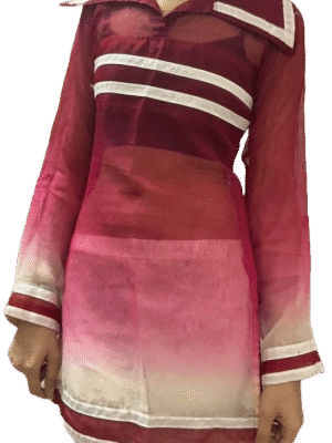 Women’s Maroon to White Ombre Kurti in Cotton Net Fabric with Broad Collar
